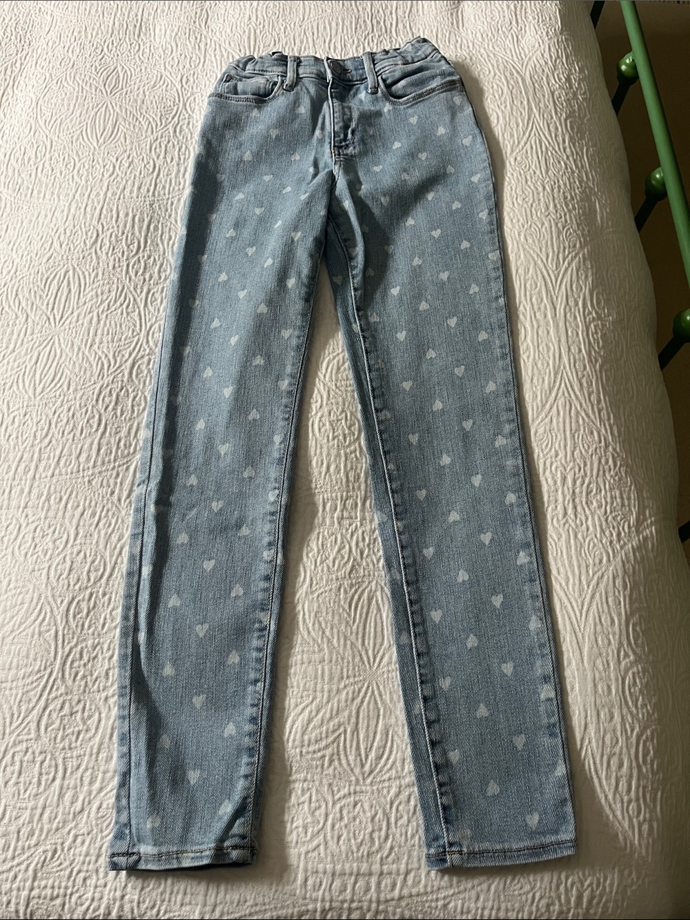 Old Navy Rockstar Heart Print Blue Jeggings with Adjustable Waistband, size 14